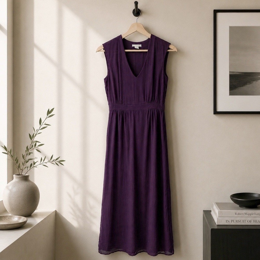H&M Maxi Dress 2 Purple V Neck Sleeveless Pleated Dark Academia Minimalist Party